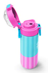 CORAL HİGH KİDS TURKUAZ PEMBE ÇİZGİLİ 500 ml ÇELİK TERMOSLU 4'LÜ OKUL ÇANTA SETİ 