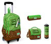 CORAL HİGH KİDS YEŞİL KAHVERENGİ HİGH CRAFT DESENLİ  650 ml TERMOSLU 3'LÜ ÇEKÇEKLİ OKUL ÇANTA SETİ