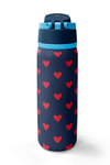 Coral High Lacivert Kırmızı Kalp Desenli Pipetli ve Direkt İçim Çelik Termos 800 ml 38507