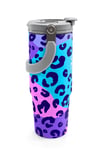 Coral High Mor Leopar Desenli Pipetli ve Direkt İçim Çelik Termos 900 ml 38709