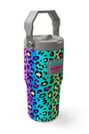 Coral High Renkli Leopar Desenli Katlanır Ağızlıklı Çelik Termos 600 ml 38911
