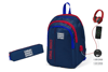 Coral High Sport Lacivert Kırmızı Beş Bölmeli USB Şarjlı Kulaklık Çıkışlı Sırt Çantası +Kalem Çantası-(5561)