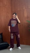 Desenli Oversize Eşofman Takımı Bordo