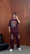 Desenli Oversize Eşofman Takımı Bordo