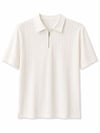 Erkek Çizgi Desenli Fermuarlı Polo Yaka T-shirt Beyaz