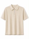 Erkek Şerit Detaylı Fermuarlı Polo Yaka T-shirt Krem