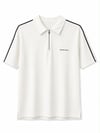 Erkek Şerit Detaylı Fermuarlı Polo Yaka T-shirt Beyaz