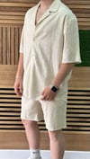 Oversize Keten Gömlek Şort Takım Bej