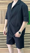 Oversize Keten Gömlek Şort Takım Siyah