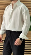 Oversize Tensel Kumaş Gömlek Beyaz