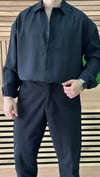 Oversize Tensel Kumaş Gömlek Siyah