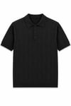 Regular Fit Örme Triko Polo Yaka T-Shirt Siyah