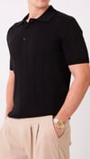 Regular Fit Örme Triko Polo Yaka T-Shirt Siyah