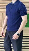 Regular Fit Örme Triko Polo Yaka T-Shirt Lacivert