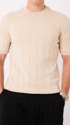 Regular Fit Örme Triko T-Shirt Beyaz