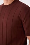 Regular Fit Örme Triko T-Shirt Kahverengi