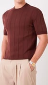 Regular Fit Örme Triko T-Shirt Kahverengi