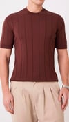 Regular Fit Örme Triko T-Shirt Kahverengi