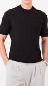 Regular Fit Örme Triko T-Shirt Siyah