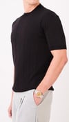Regular Fit Örme Triko T-Shirt Siyah
