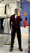 Relaxed Fit Örgülü Çift Fermuarlı Hırka Bordo