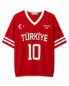 Unisex Oversize Premium Ay Yıldız Triko Forma T-Shirt Kırmızı