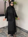 Bambu Kumaş Dantel Kumaş Garnili Etekli Takım -Siyah