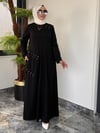 Bambu Kumaş Kuşgözü Örgü Detaylı Elbise -Siyah