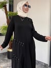 Bambu Kumaş Kuşgözü Örgü Detaylı Elbise -Siyah