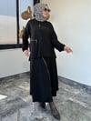 Bambu Kumaş Ve Turkuaz Kumaş Kombinli Fermuar Detaylı Etekli Takım -Siyah