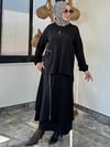 Bambu Kumaş Ve Turkuaz Kumaş Kombinli Fermuar Detaylı Etekli Takım -Siyah