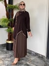 Bambu Ve Turkuaz Kumaş Kombinli Etekli Takım -Kahve