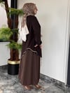 Bambu Ve Turkuaz Kumaş Kombinli Etekli Takım -Kahve