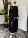 Bambu Ve Turkuaz Kumaş Kombinli Etekli Takım -Siyah