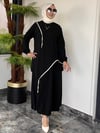Bambu Ve Turkuaz Kumaş Kombinli Etekli Takım -Siyah