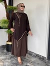 Bambu Ve Turkuaz Kumaş Kombinli Etekli Takım -Kahve