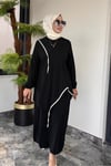 Bambu Ve Turkuaz Kumaş Kombinli Etekli Takım -Siyah