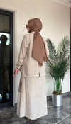 Bürümcük Kumaş Arkası Ve Tuniği Fermuarlı Etekli Takım -Vizon