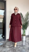Bürümcük Kumaş Arkası Ve Tuniği Fermuarlı Etekli Takım -Bordo