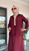 Bürümcük Kumaş Arkası Ve Tuniği Fermuarlı Etekli Takım -Bordo