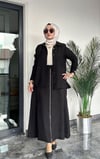 Bürümcük Kumaş Arkası Ve Tuniği Fermuarlı Etekli Takım -Siyah