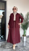 Bürümcük Kumaş Arkası Ve Tuniği Fermuarlı Etekli Takım -Bordo