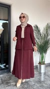 Bürümcük Kumaş Arkası Ve Tuniği Fermuarlı Etekli Takım -Bordo