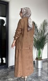 Bürümcük Kumaş Arkası Ve Tuniği Fermuarlı Etekli Takım -Taba