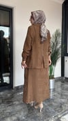 Bürümcük Kumaş Arkası Ve Tuniği Fermuarlı Etekli Takım -Taba