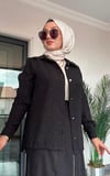Bürümcük Kumaş Arkası Ve Tuniği Fermuarlı Etekli Takım -Siyah