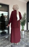 Bürümcük Kumaş Arkası Ve Tuniği Fermuarlı Etekli Takım -Bordo