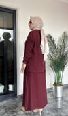 Bürümcük Kumaş Arkası Ve Tuniği Fermuarlı Etekli Takım -Bordo