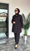 Bürümcük Kumaş Önden Düğmeli İkili Takım -Siyah