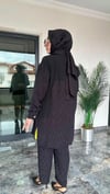 Bürümcük Kumaş Önden Düğmeli İkili Takım -Siyah